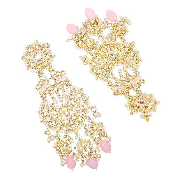 Estele Gold Plated Gorgeous Gehena Drop Earrings With Mint Pink Beads For Women : PJ-015-IGMPER