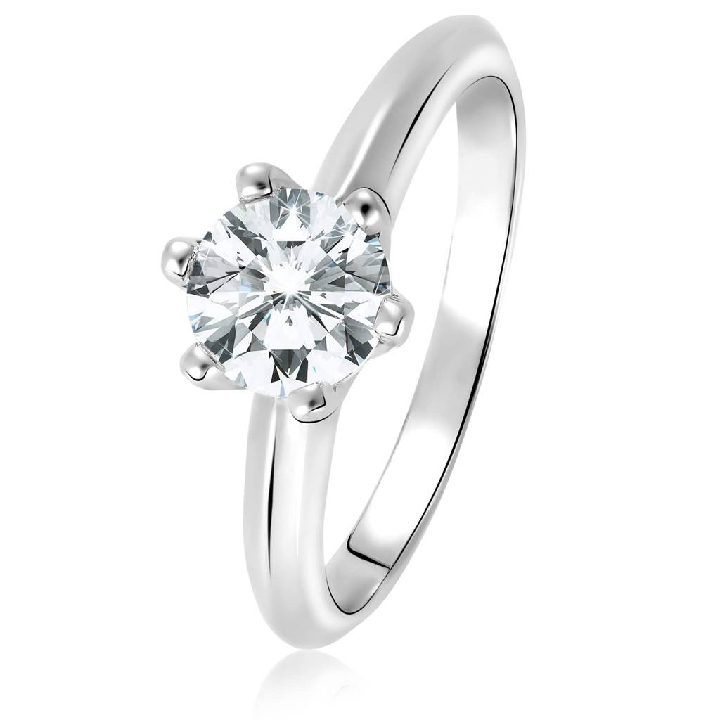 Round Solitaire Cubic Zirconia 925 Sterling Silver Rhodium Plated Ring For Women And Girls Gift For Her : PF23R26-7