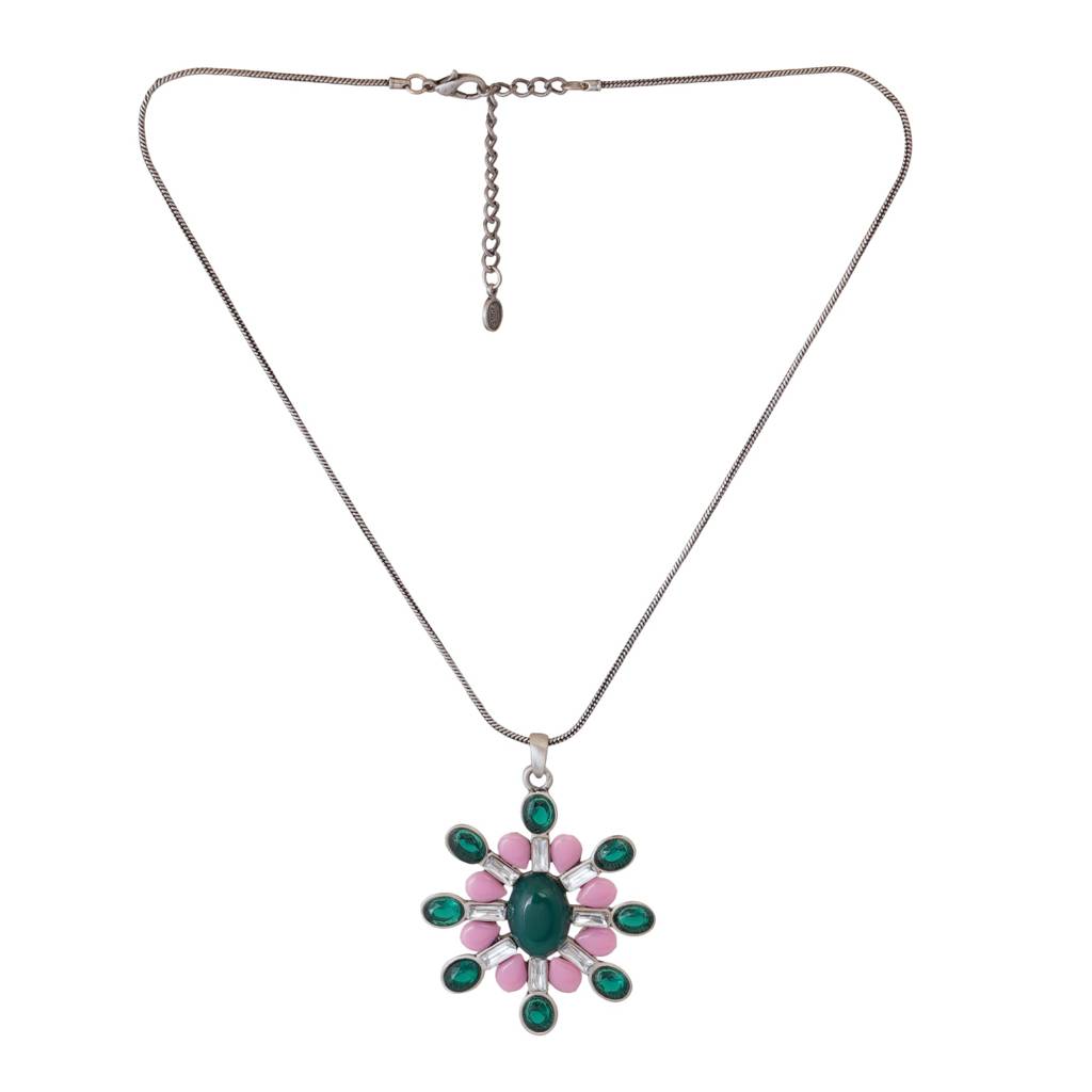 Estele Rhodium Plated Flower Shaped Pendant With Crystals For Women : 882-IGPENDANT