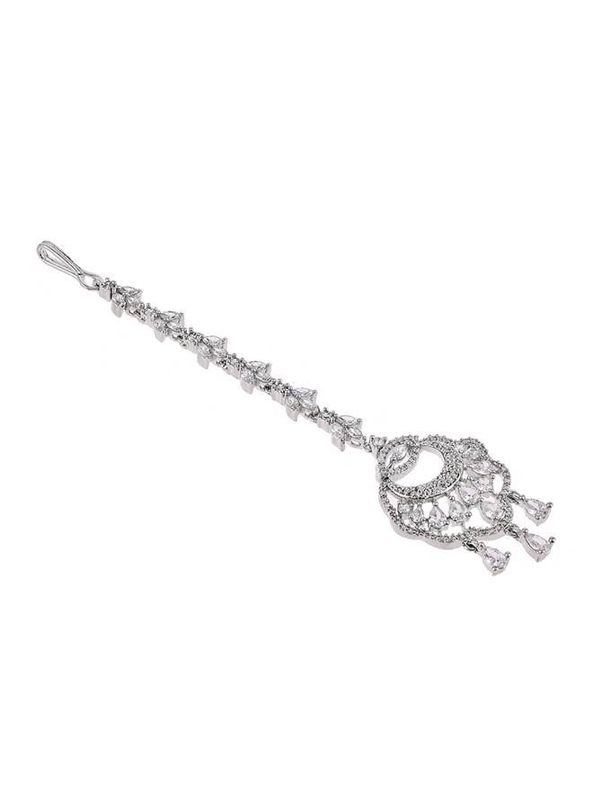 Cz Elegance Silver Plated Zirconia Gems Maang Tika : 8905124476934