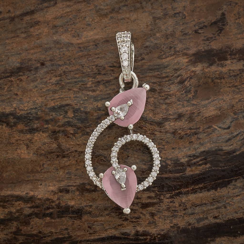 Kushal'S Fashion Jewellery Pink Rhodium-Plated Party Zircon Pendant Earring Set-181550 : 433981