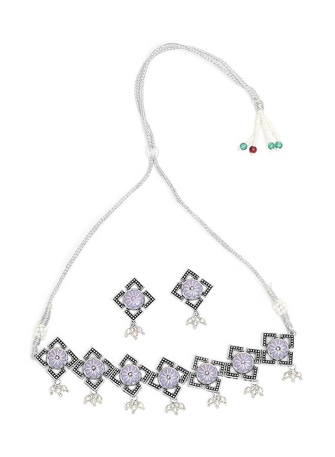Festive Hues Light-Purple Oxidised Necklace Choker Set : 8905124458893