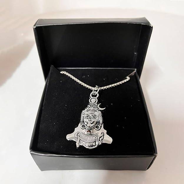 Gehena By Estele Mahadev Lord Shiva Locket With Chain For Men & Women: Oxidized Silver Plated Mahakal Lo : OSAK046-IROXPENDANT