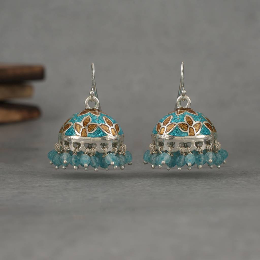 Meenakari Silver Jhumkies For Women : SSE826