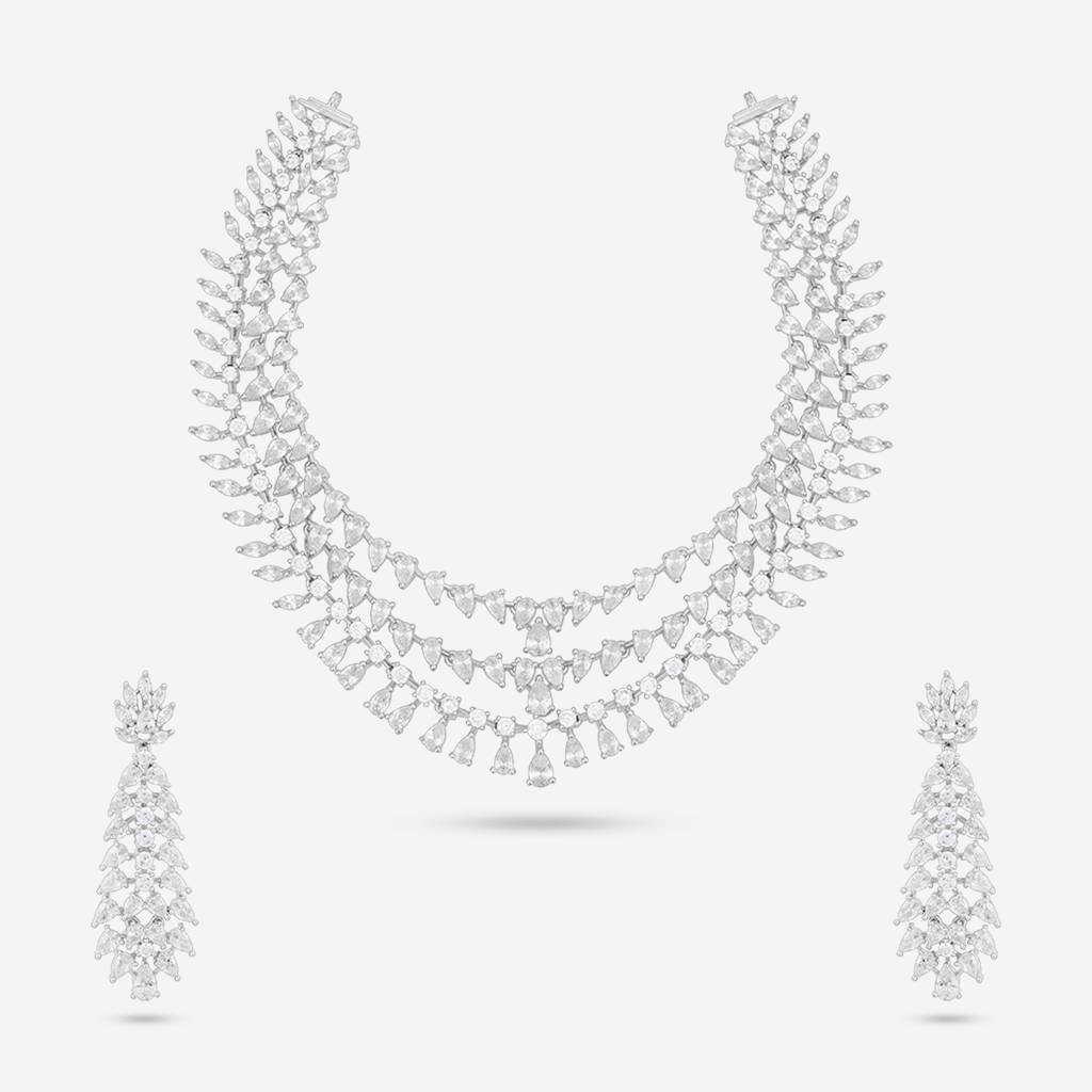 Kushal'S Fashion Jewellery White Rhodium-Plated Party Zircon Jewellery Set -445030 : 445030