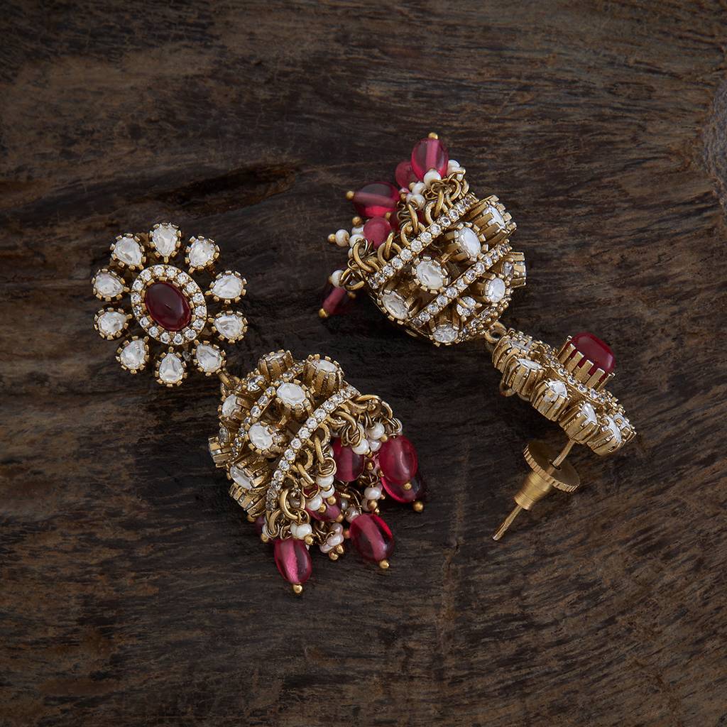 Kushal'S Fashion Jewellery Ruby Victorian Plated Ethnic Kundan Jhumkas-173918 : 417369