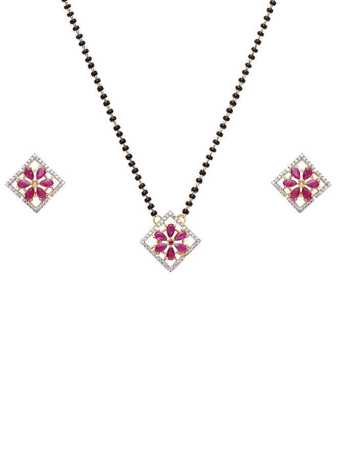 Sparkling Elegance Red Zirconia Gemstones Mangalsutra Set : 8905124472004