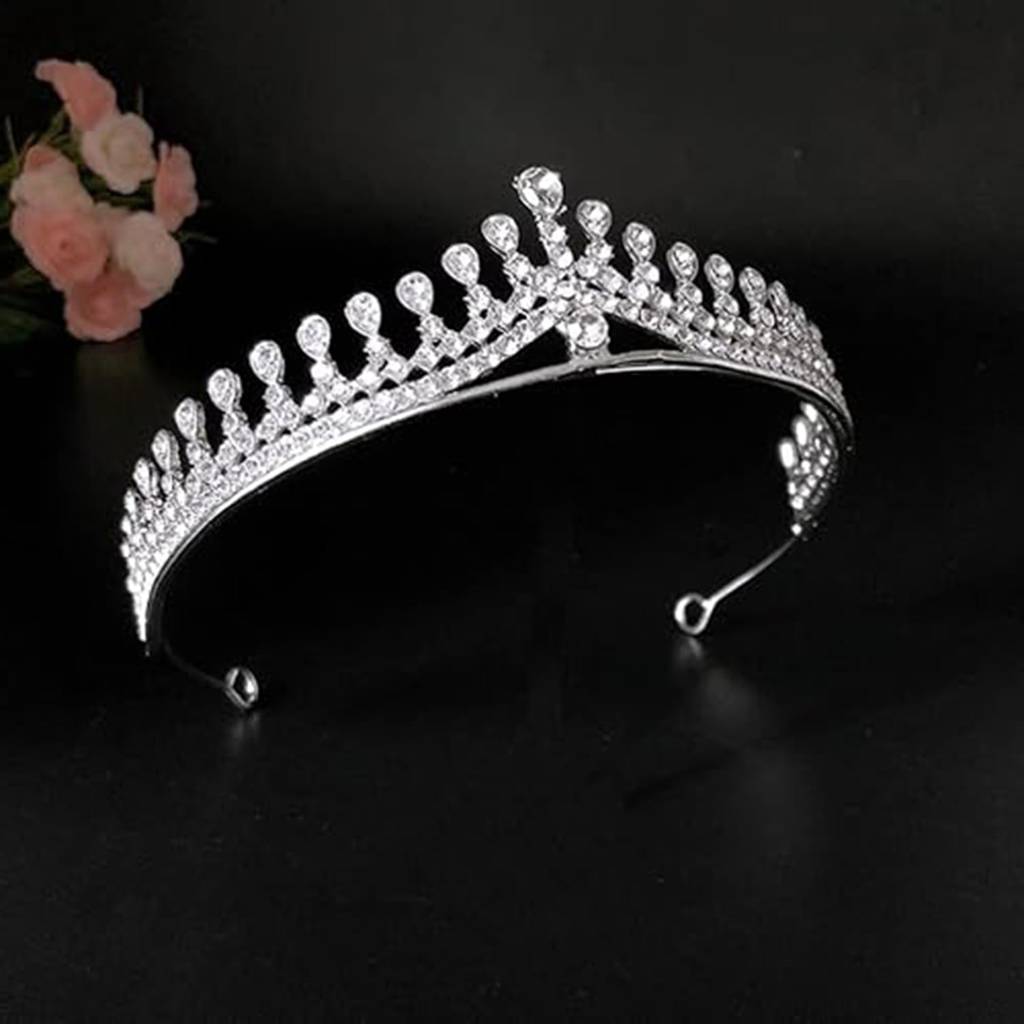 Cubic Zirconia Studded Princess Tiara Crown For Girls Women Birthday Gift Hair Accessories-Px9Cw06 : PX9CW06S