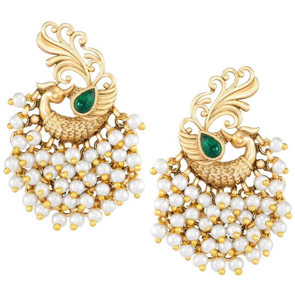 Gold Plated Beads Studded Drop & Dangle Earrings Jewellery Gift For Girls & Women : PF47E01G