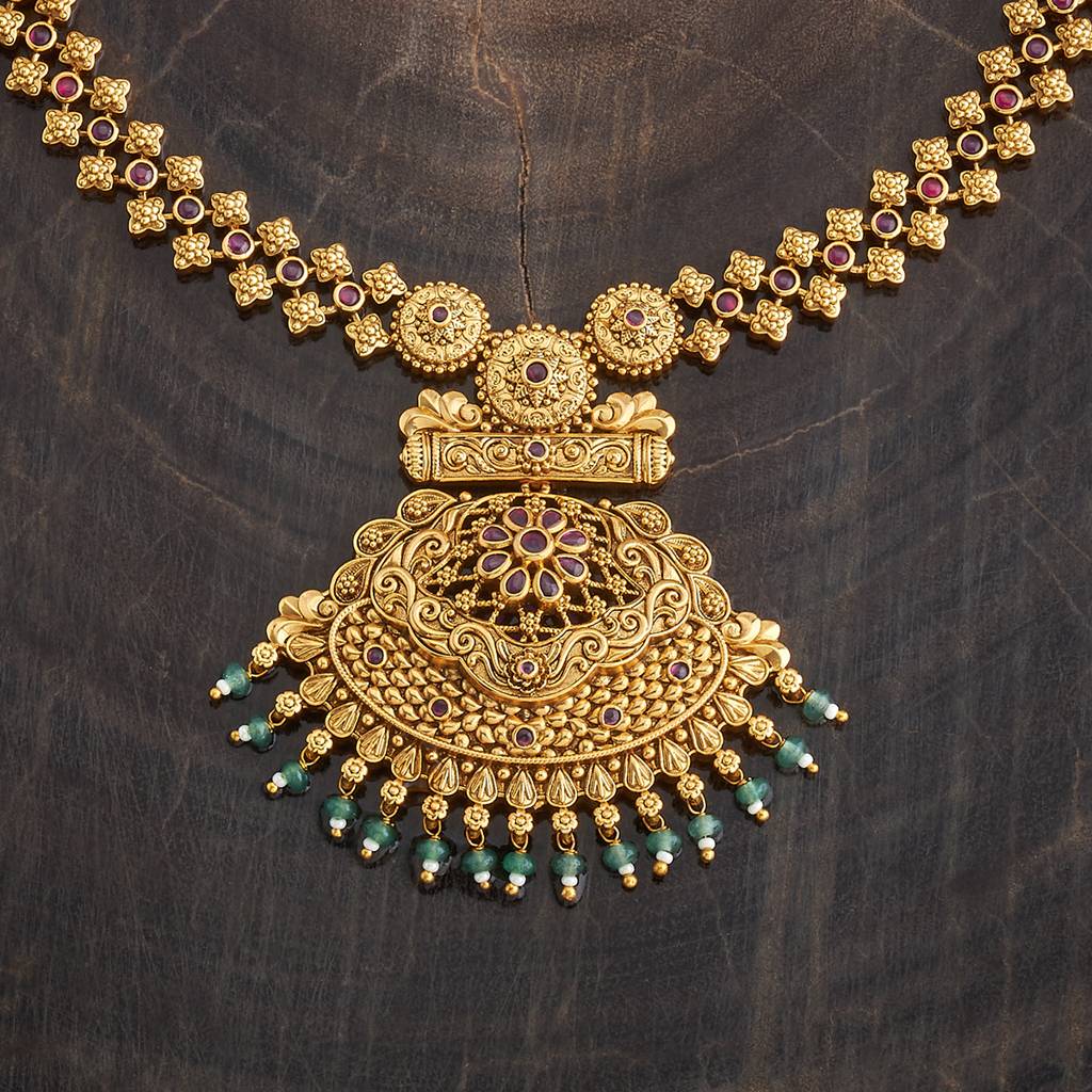 Kushal'S Fashion Jewellery Gold-Plated Ruby Studded & Beaded Antique Jewellery Set-181652 : 434123