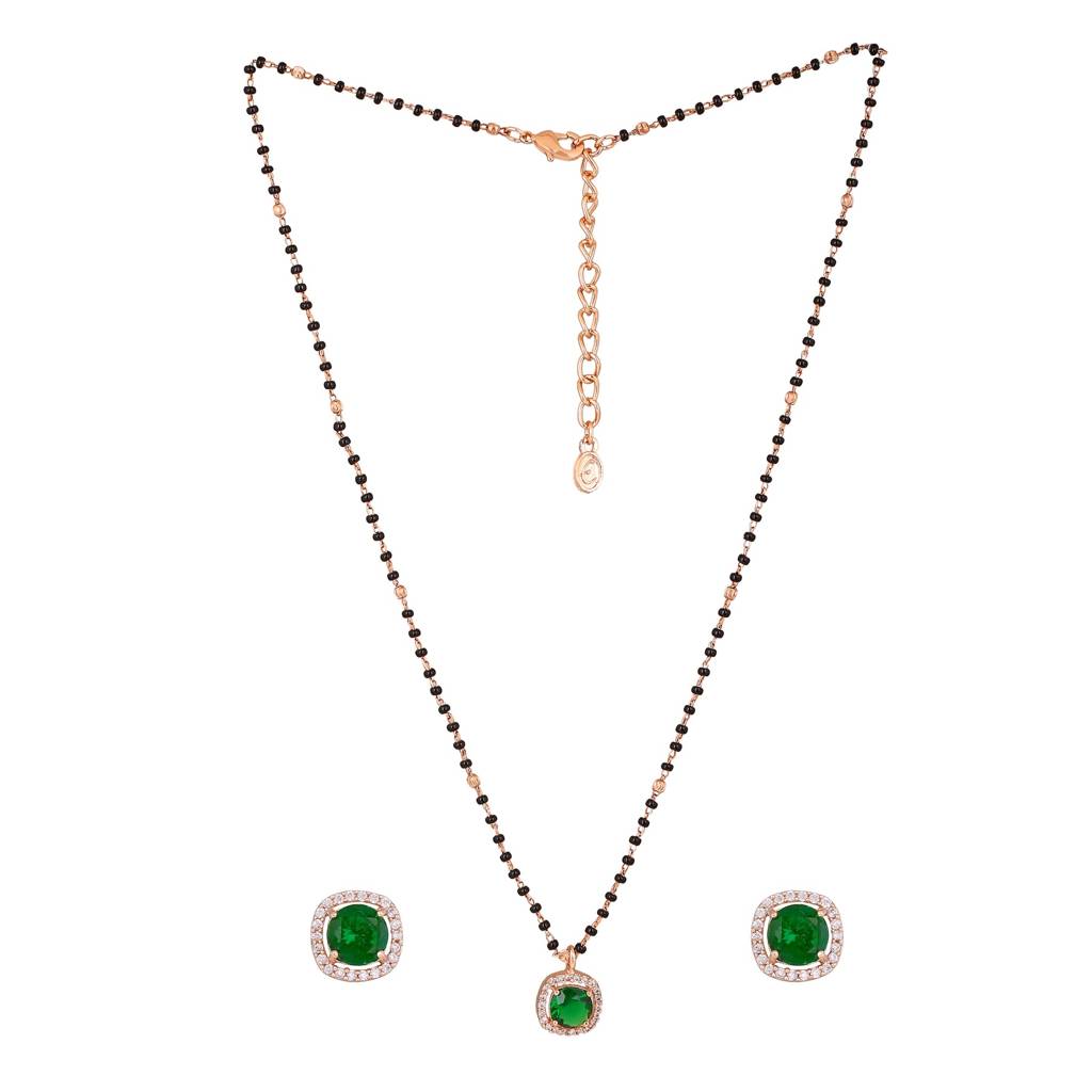Estele Rose Gold Plated Cz Sparkling Mangalsutra Necklace Set With Green Stones For Women : ADMS037-RGGNNKER