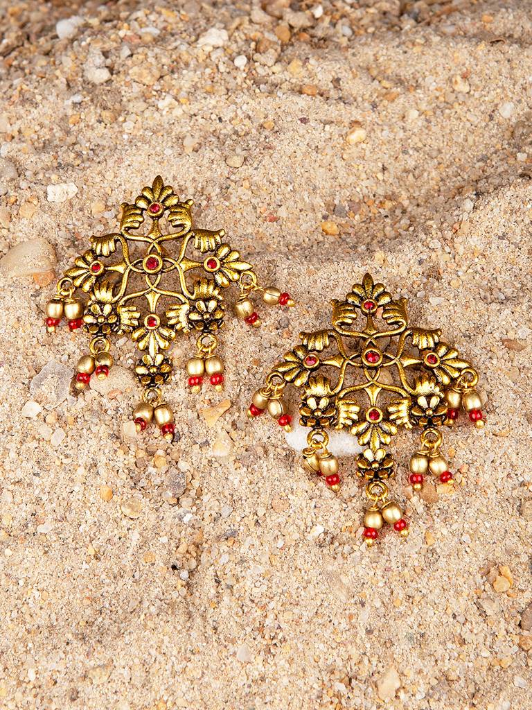 Arabian Nights Antique Oxidized Golden Brass Earrings : 8905124424430