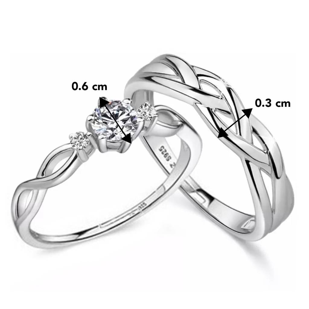 Silver Plated Classic Solitaire Couple Rings For Lovers Promise Engagement Wedding Band Valentine Jewellery Gift Set : PFCCR21
