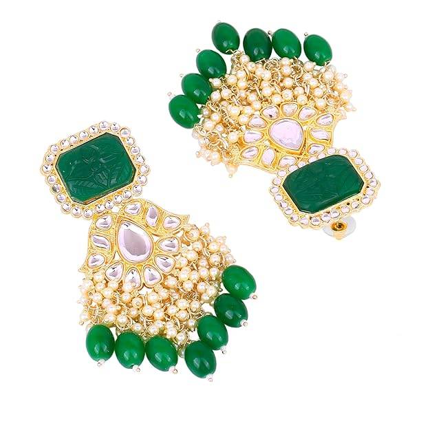 Estele Gold Plated Fashionable Gehena Drop Earrings With Green Beads For Women : PJ-013-IGGNER