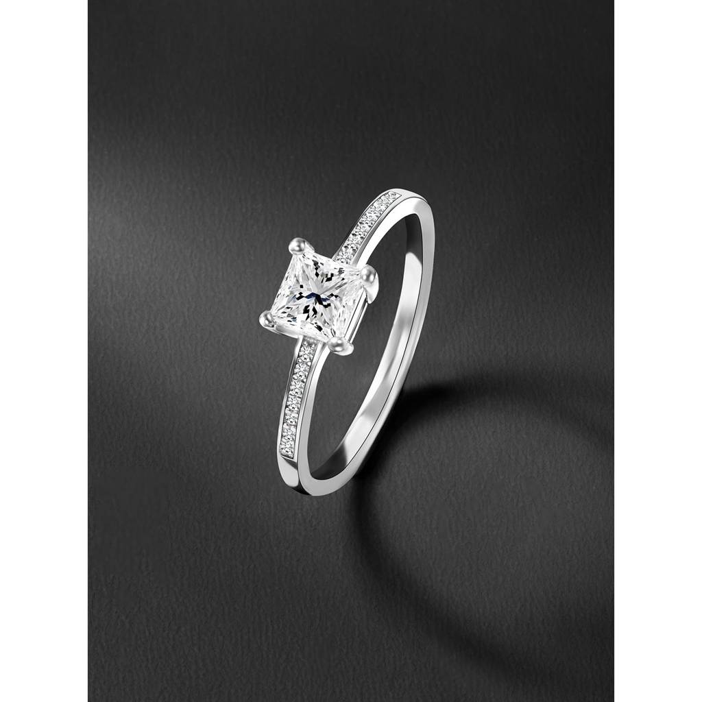 925 Sterling Silver Rhodium Plated Solitaire Cubic Zirconia Unique