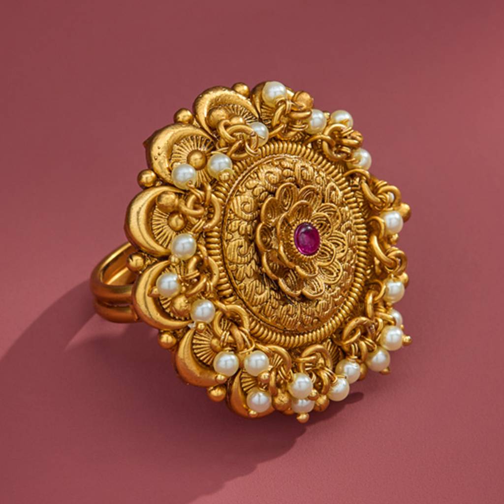 Kushal'S Fashion Jewellery Ruby Gold-Plated Ethnic Copper Antique Finger Ring-166030 : 401678