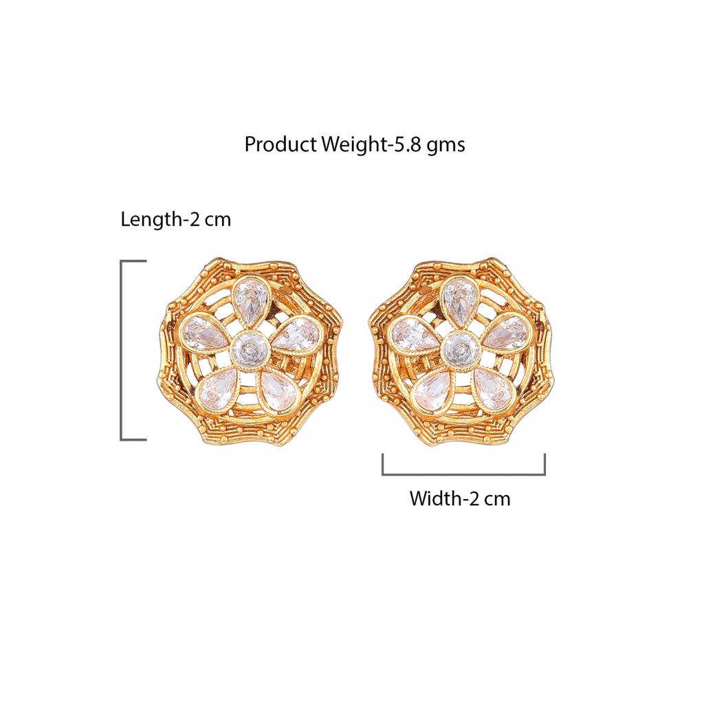 Estele Gold Plated Sparkling Flower Designer Matte Finish Stud Earrings With White Crystals For Women : AD-116716-IGWEER