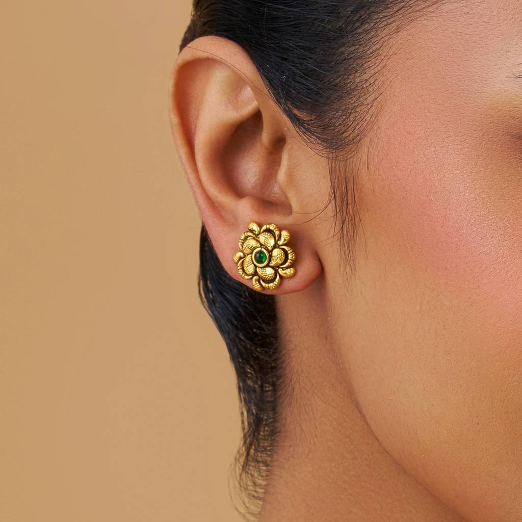 Kushal'S Fashion Jewellery Oxidised Gold-Plated Ethnic 92.5 Pure Silver Temple Studs-177428 : 425369