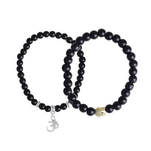 Gehena By Estele Fashion Jewelry Combo Bracelet For Men & Unisex: Elegant Black Bead Bracelet With Om Pendan : OSAK004-2TNBKBR