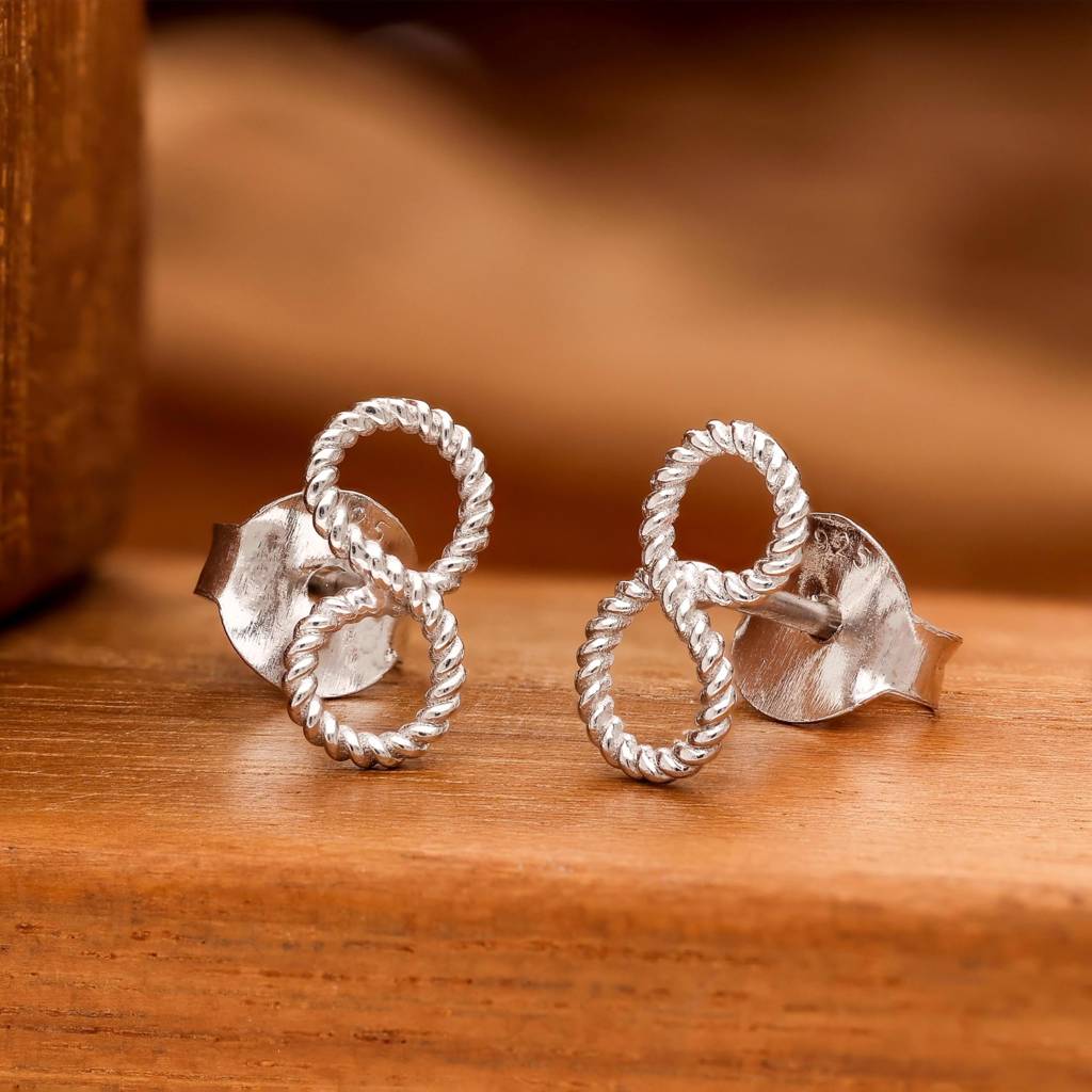 925 Silver & Gold Finish Twisted Rope Infinity Stud Earrings : SE_000875