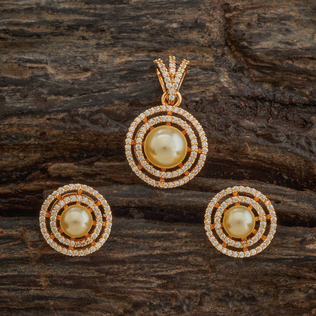Kushal'S Fashion Jewellery White Gold-Plated Party Zircon Chain Pendant Earring Set-182486 : 435840
