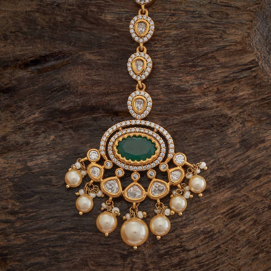 Kushal'S Fashion Jewellery Green Victorian-Plated Ethnic Kundan Tikka -415280 : 415280