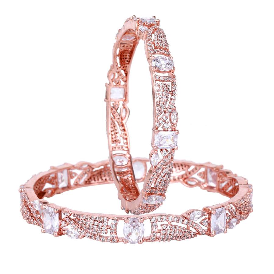Estele Rose Gold Plated Cz Scintillating Designer Bangles With White Stones For Women : AD-035-RGWE24BANGLE