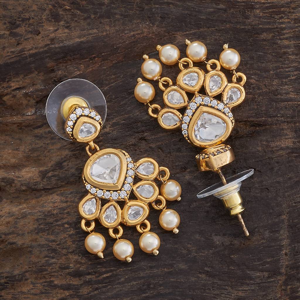 Kushal'S Fashion Jewellery White Victorian-Plated Ethnic Kundan  Drop Earrings -176353 : 422608