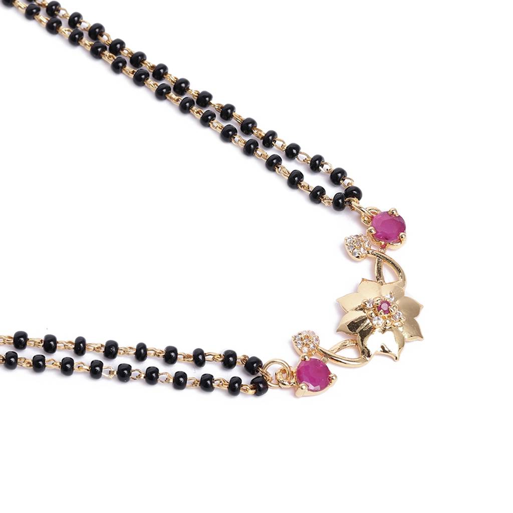 Estele Gold Plated Cz Ravishing Flower Designer Mangalsutra Necklace Set For Women : AD-MS-036NKER