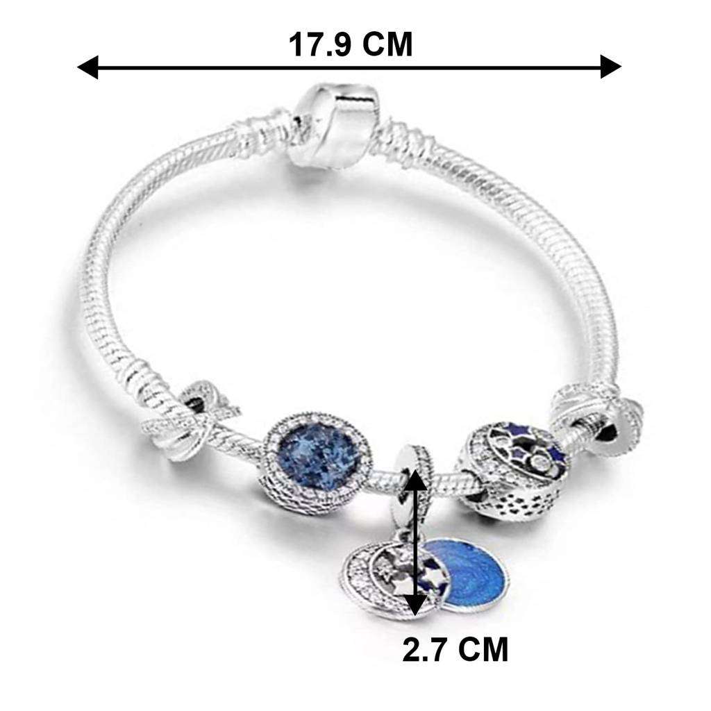 Silver Plated Cubic Zirconia Studded Charm Bracelet Stylish Fashion Jewellery Gift For Girls & Women : PX3B80