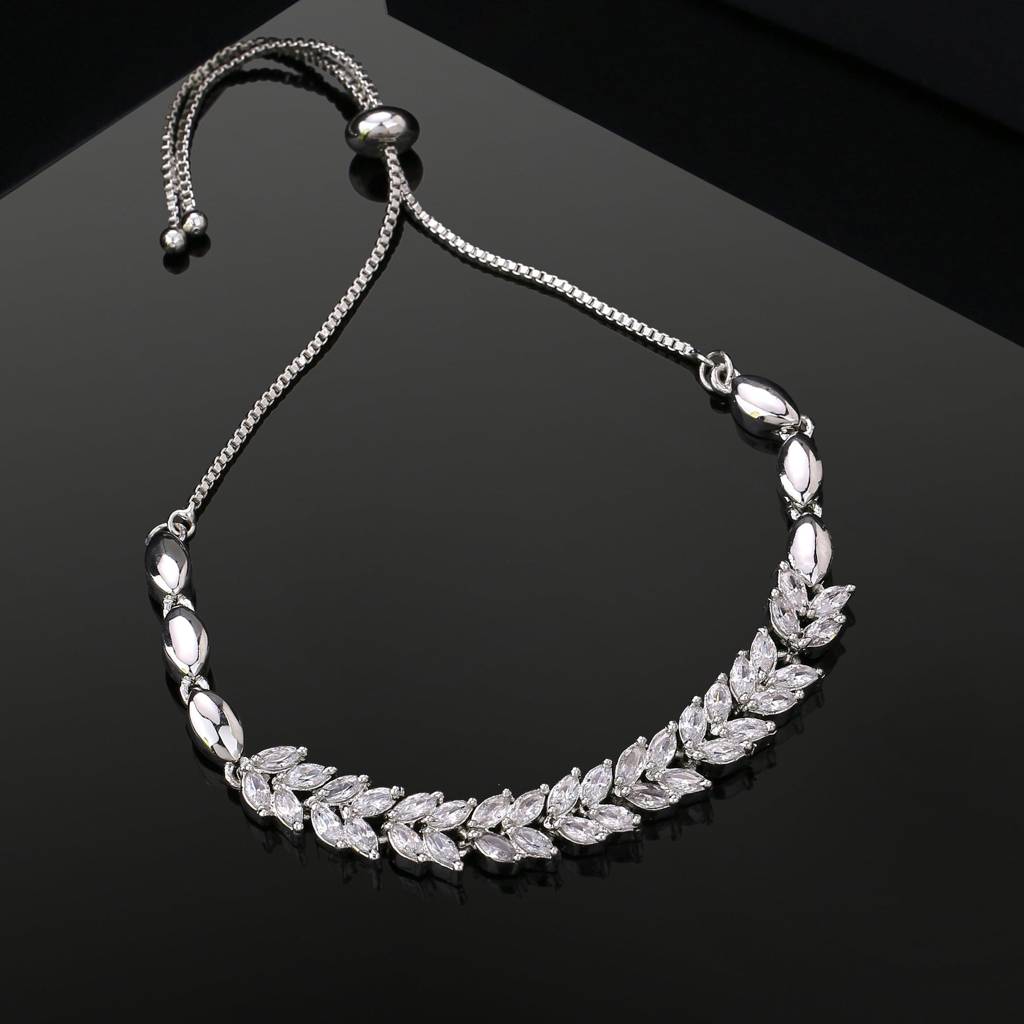 Estele Rhodium Plated Cz Leaf Designer Bracelet For Women : AD-048-IRBR