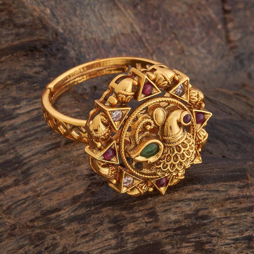 Kushal'S Fashion Jewellery Ruby-Green Gold-Plated Ethnic Antique Finger Ring : 430463