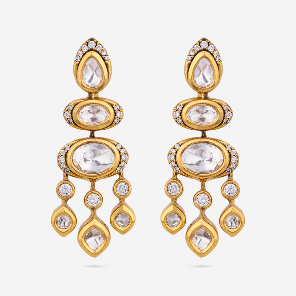Kushal'S Fashion Jewellery White Victorian-Plated Ethnic Kundan Drops - 447198 : 447198