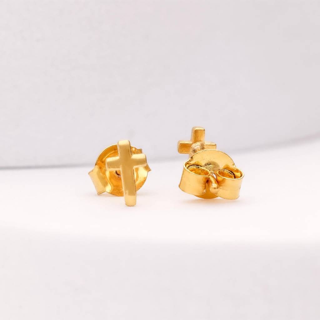 925 Silver Cross Stud Earrings | Gold Finish Faith Jewelry Gift For Women & Men : SE_000661