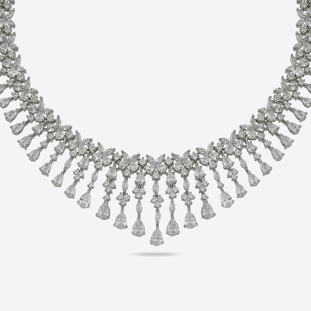 Kushal'S Fashion Jewellery White Rhodium-Plated Party Zircon Jewellery Set -407936 : 407936