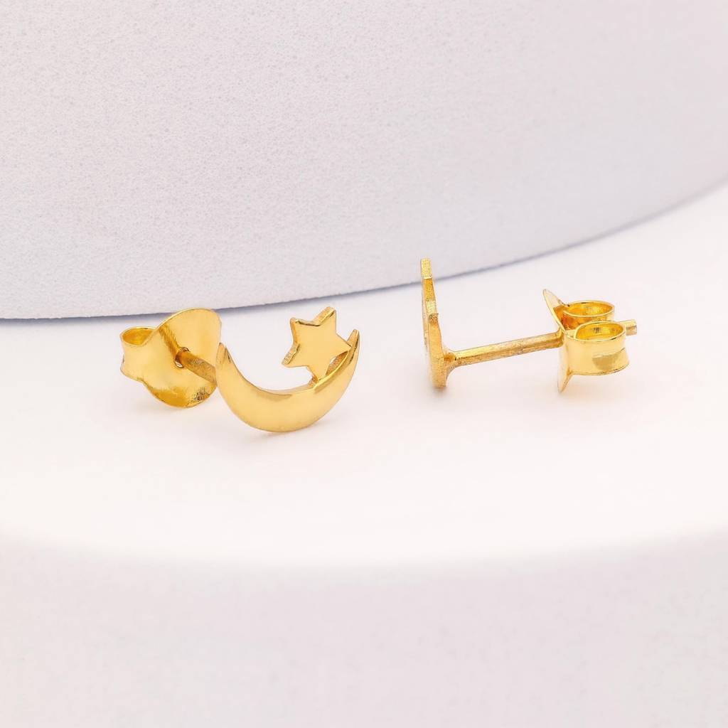 925 Silver Moon & Star Stud Earrings Gold & Silver Finish Celestial  Jewelry : SE_000654