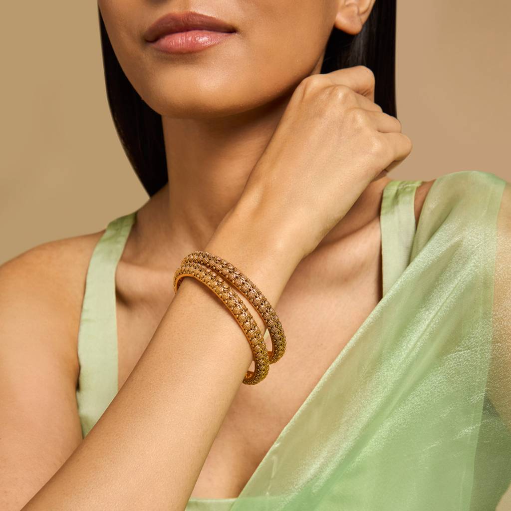 Kushal'S Fashion Jewellery Gold Gold-Plated Ethnic Antique Bangle-173877 : 417323