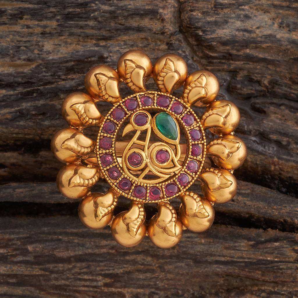 Kushal'S Fashion Jewellery Ruby-Green Gold-Plated Ethnic Antique Finger ...