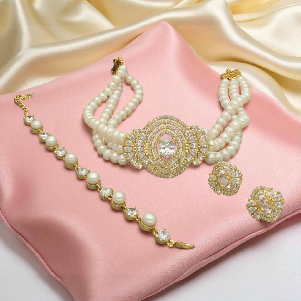 Auric Queen Pearl Choker Set With Bracelet Auric Queen Pearl