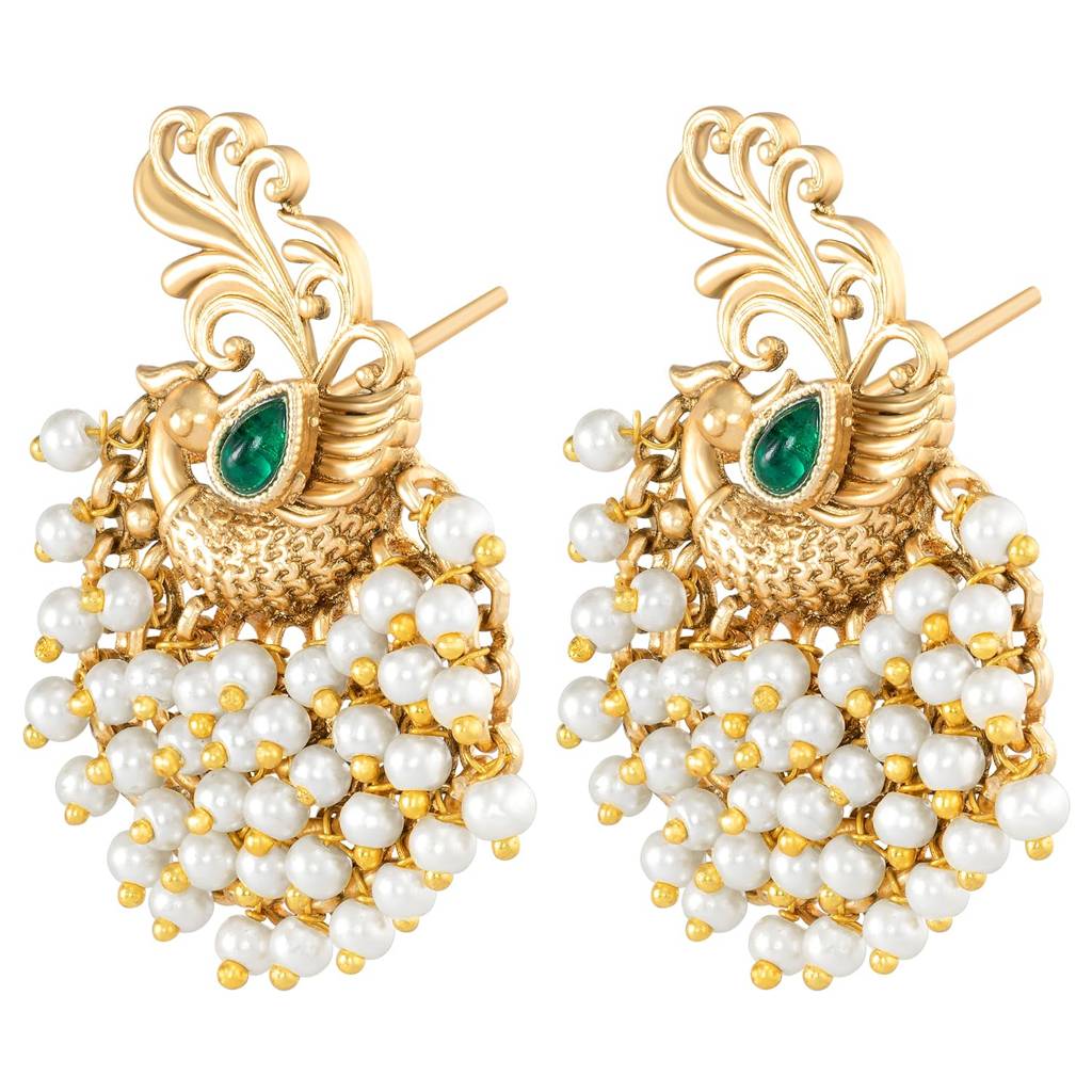 Gold Plated Beads Studded Drop & Dangle Earrings Jewellery Gift For Girls & Women : PF47E01G