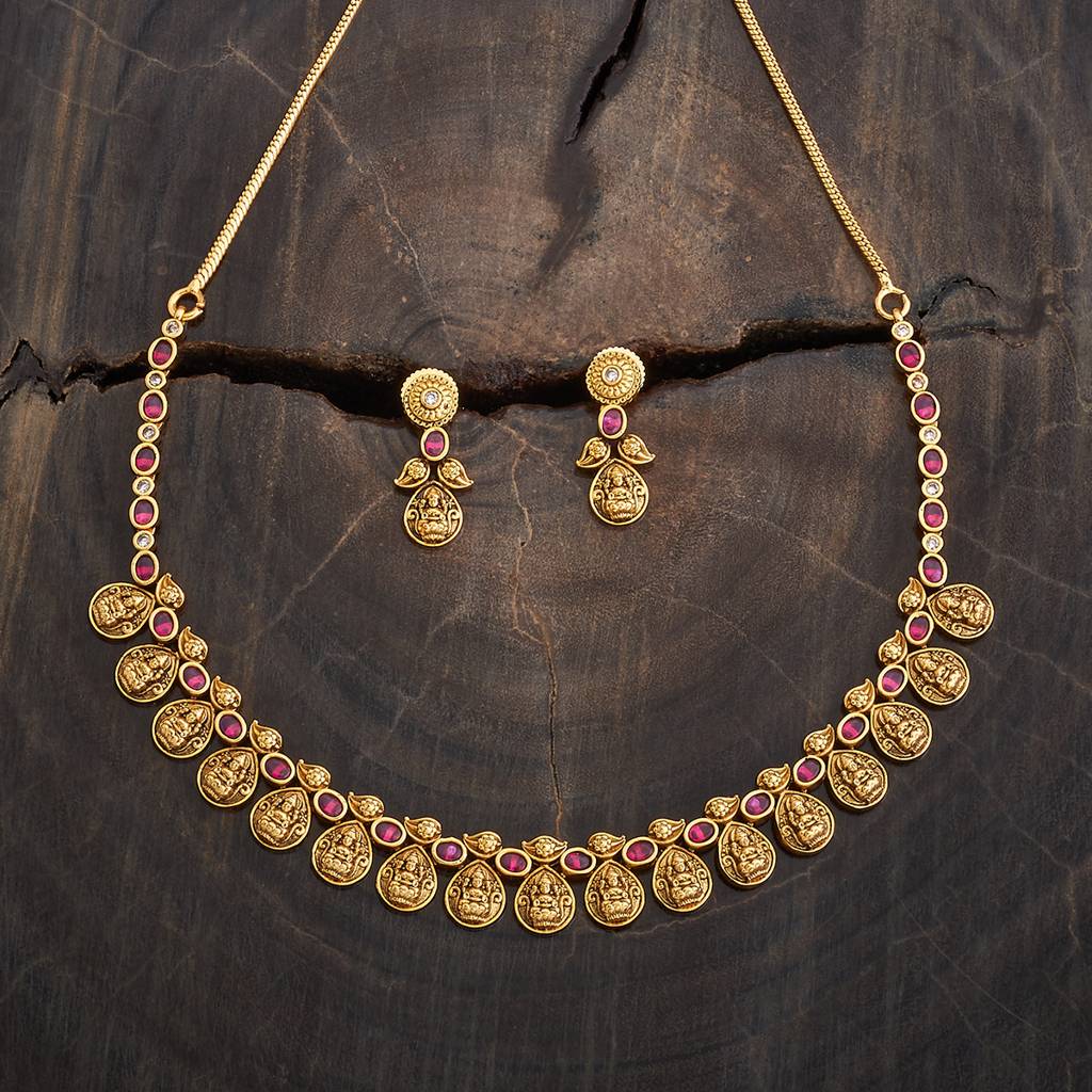 Kushal'S Fashion Jewellery Ruby Gold-Plated Ethnic Antique Jewellery Set-180499 : 431435