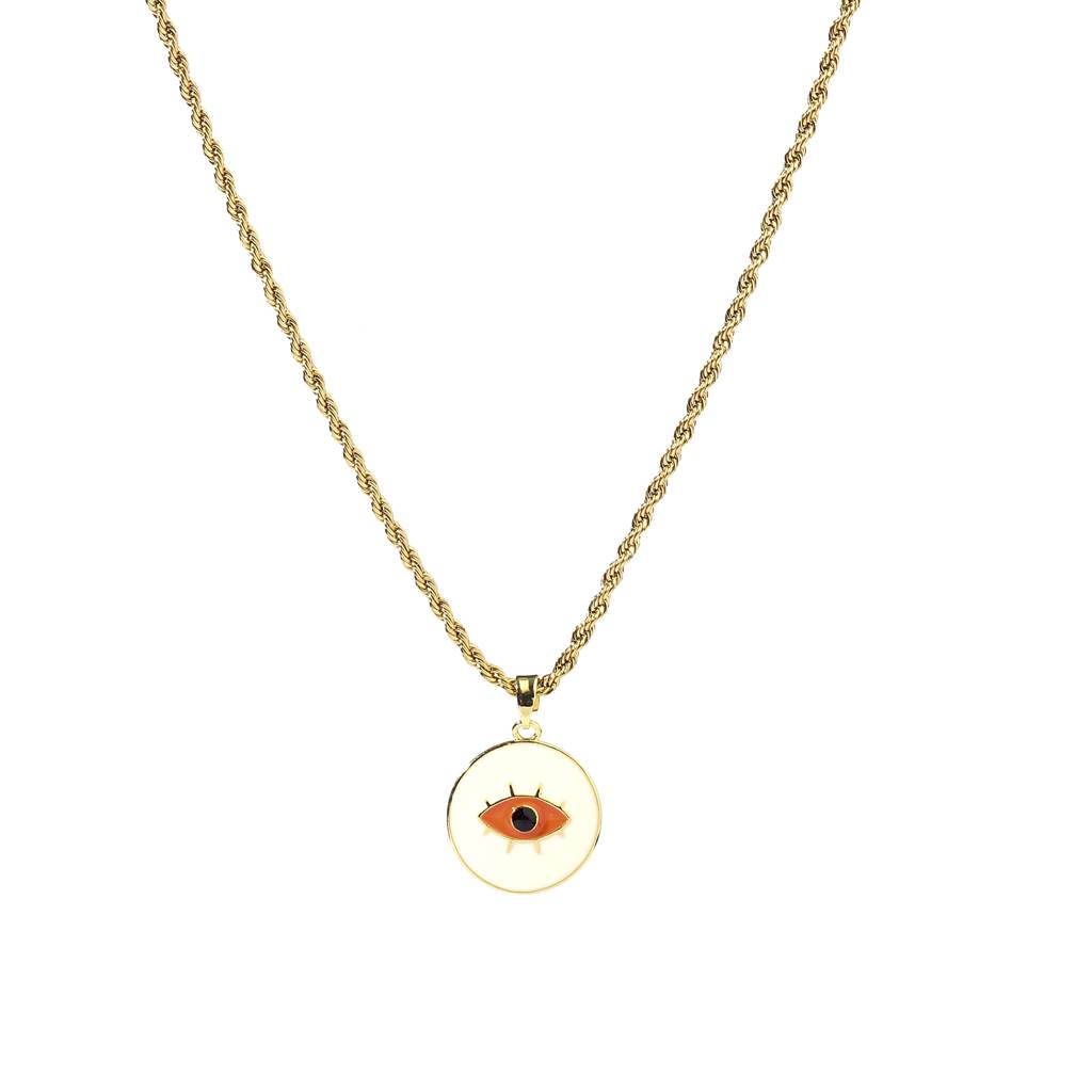 White & Red Evil Eye Gold Necklace : NS13702-G-ORG