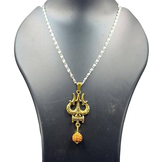 Jewelry Lord Shiva Trishul & Damru Pendant For Men'S: Gold & Rhodium Plated Sacred "Mahadev Bholenath Tri : OSAK003-2TNPENDANT