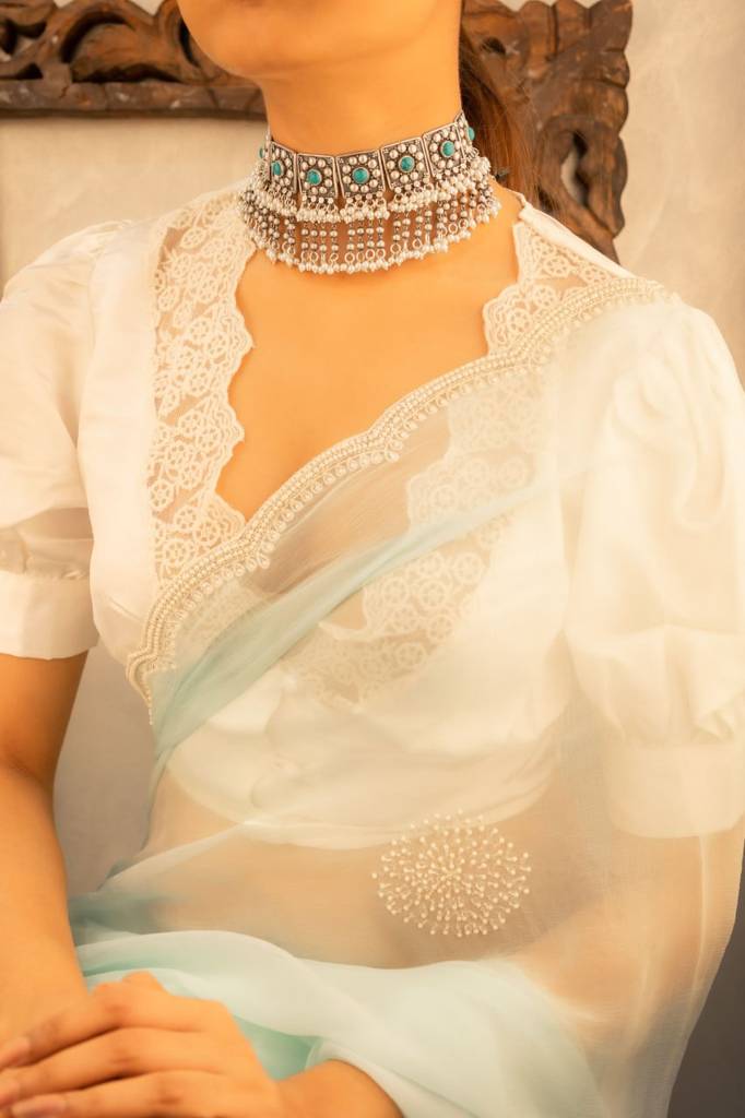 Tattva Turquoise Jadau Tikdi Sequence Pearl Layered Necklace Set : SN40559898-1