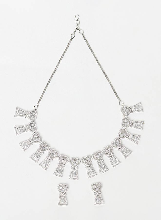 Cubic Zirconia Gems Embellished Sparkling Elegance Necklace Set : 8905124445329