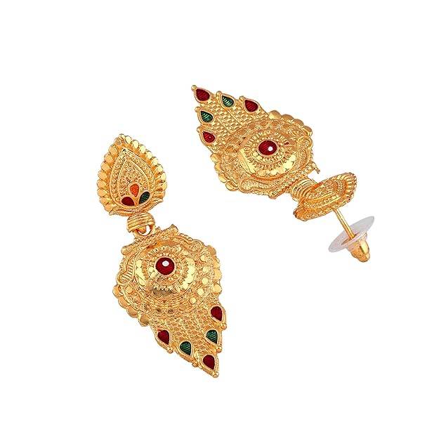 Stylish Gold Finish Traditional Temple Necklace Set With Earrings For Bridal Wear : OSAK001-IGMCNKER