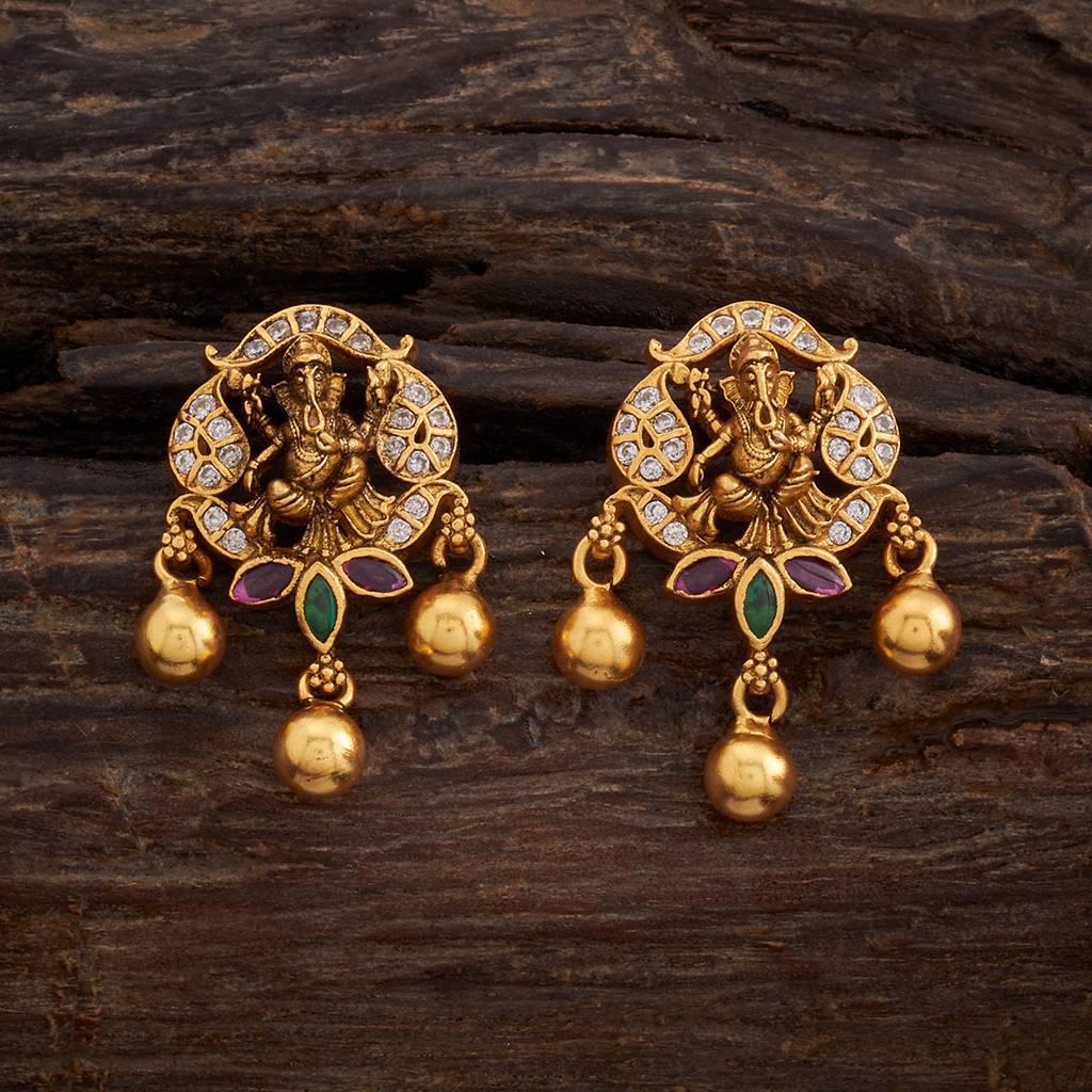 Kushal'S Fashion Jewellery Ruby-Green Gold-Plated Ethnic 92.5 Pure Silver Temple Studs-163729 : 426321
