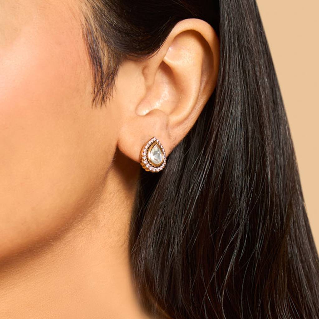Kushal'S Fashion Jewellery White Victorian Plated Casual Wear Kundan Earring : 415231