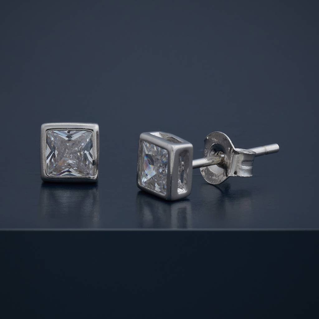 Kushal'S Fashion Jewellery White Gold-Plated Zircon 92.5 Sterling Silver Studs-183237 : 437851