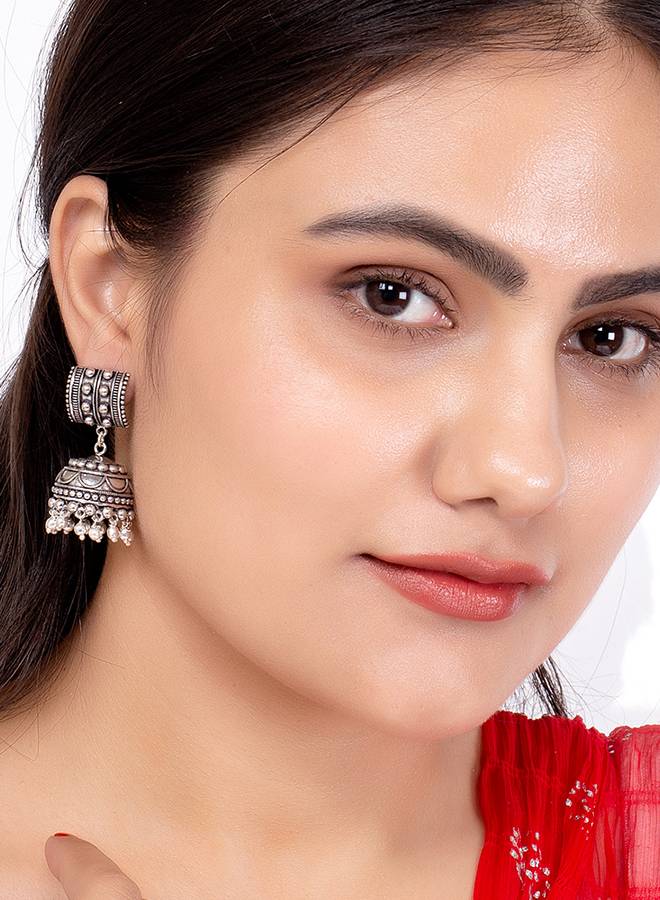 Rava Ball Silver Oxidized Jhumka Earrings-Vmjai43287 : 8905124136074